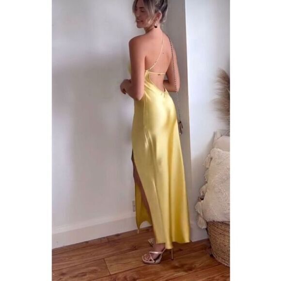Commense Moonlight Open Back Satin Slit Long Dress Size Large - Picture 6 of 16